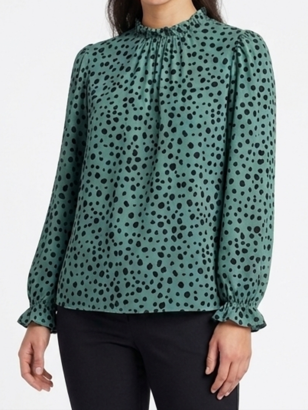 Green and Black Spotted Animal Print Women's Blouse